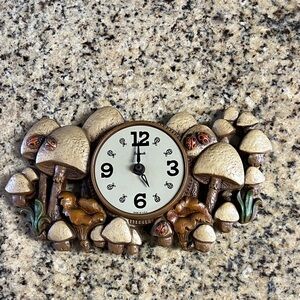 Vintage Mushroom Wall Clock with Ladybug Accents